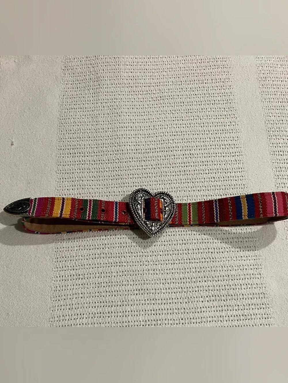 Vintage Heart Buckle Women’s Fabric Belt - Multicolor